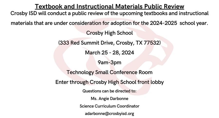  Textbook and Instructional Materials Public Review